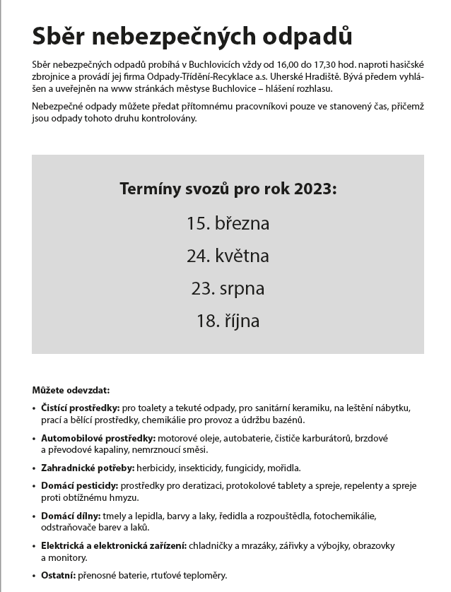 Sběr nebezpečného odpadu 2023 Sběr nebezpečného odpadu 2023